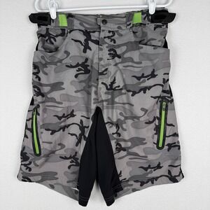 Zoic Ether Boys L Camo Mountain Bike Shorts Adjustable Waist Zipper Pockets